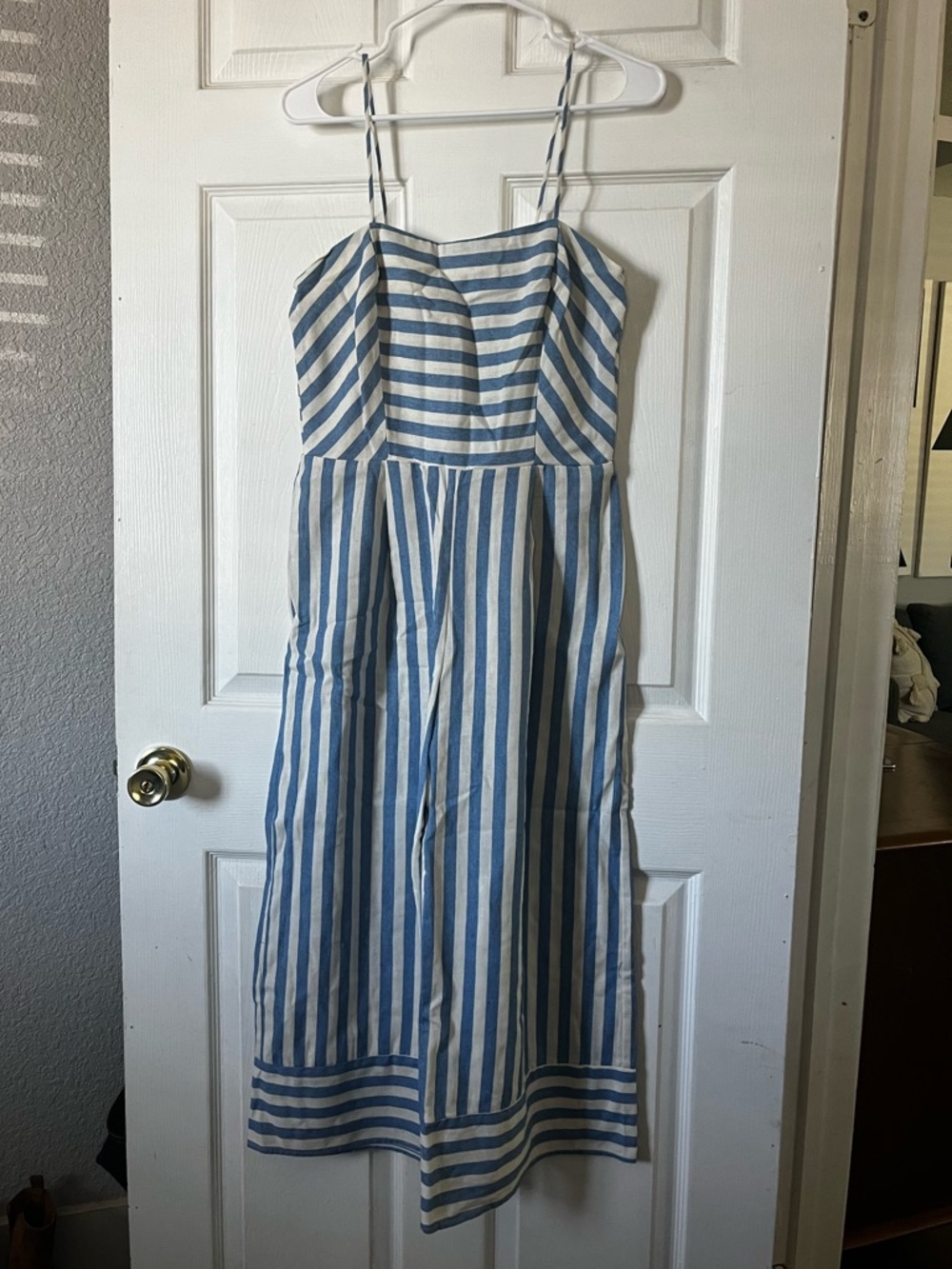 Blue and White Striped cropped wide leg jumpsuit